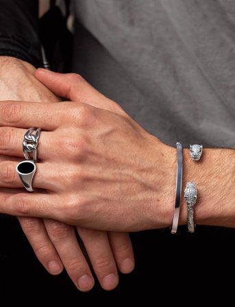 Nialaya Men's Silver Simplicity Bangle - Silver - L 18 cm