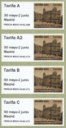 Spanien - 54. Nationale Frimærkemesse i Madrid 2024 - Hotel Florida - Frankeringsmærker 4v