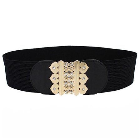 Stor storlek Svart Cummerbands Rhinestone Metal Spänne Stretch Korsett Midjeband Bälte