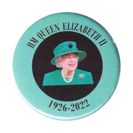 Queen Elizabeth II minnesmärke - Lättburen knapp för kläder, väskor och väggar (grön)