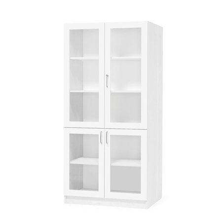 Wooden storage cabinet THEO with 4 glass doors, 1000x470x2100 mm, white