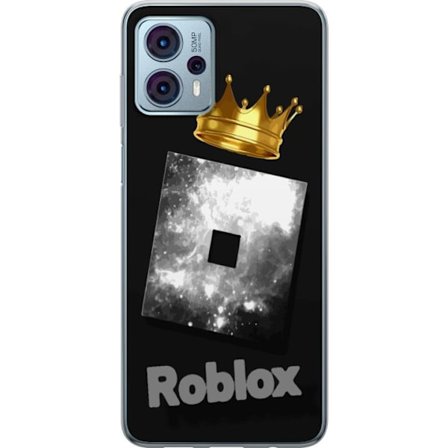 Kompatibelt Mobildeksel til Motorola Motorola Moto G23 Minimalistisk svart og sølvfarget Roblox-symbol med gylden krone og luksuriøs gamer-estetikk