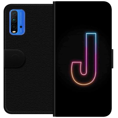 Yhteensopiva Lompakkokotelo Xiaomi Xiaomi Redmi Note 9 4G Minimaalinen neonkirjain J värien vaihtuessa valossa mustaa taustaa vasten