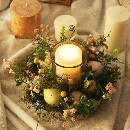 Påskedekorationer, Påske Lysestager Påskeæg Glas Lysestager Teelysholder med Krans