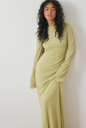 NA-KD Klänning med djup rygg och veck - Långärmade maxiklänningar - Grön - S