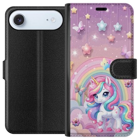 Kompatibel Tegnebogsetui til Apple iPhone 17 Air Magisk enhjørning med regnbue manke, stjerner og sommerfugle mod en pastelfarvet himmel med skyer