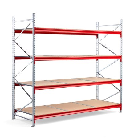 Widespan shelving TOUGH, basic unit, 2500x2800x1000 mm, 4 wooden shelves