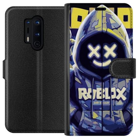 Yhteensopiva Lompakkokotelo OnePlus OnePlus 8 Pro Sinikeltainen Roblox-hupparihahmo, jossa on minimalistinen neon-tyyli ja verkkokasvot, nykyaikainen