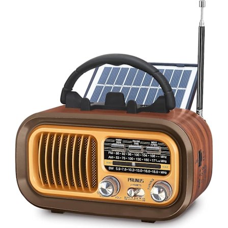 SCSYV PRUNUS J-150 Bærbar Radio Retro, AM/FM/SW Lille Radio Bluetooth, Batteriradio Drevet af 1200mAh Genopladeligt eller D-celle Batterier, med Solar