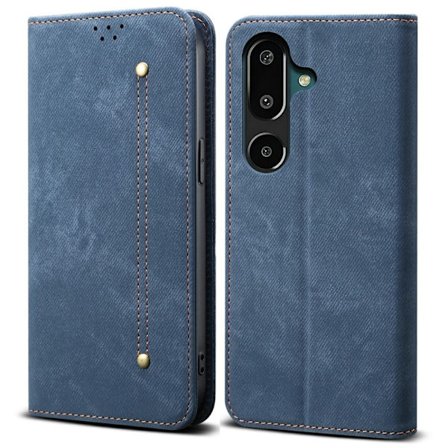 Samsung Galaxy M16 5G / F16 5G Fodral Jeans Cloth Texture Anti-Scratch Leather Stand Phone Cover - Blå