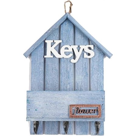 Nyckelskåp i trä, väggmonterat (Blå)