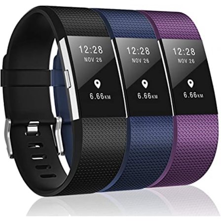 3-pack band kompatibel med Fitbit Charge 2, klassiska och specialutgåva ersättningsband för Fitbit Charge 2, kvinnor män( Svart/Marinblå/Plommon-L)