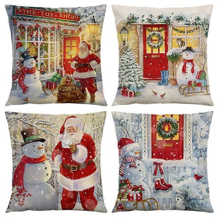 4 stk. Juleputetrekk - 45*45 cm Juledekorasjoner Pynteputetrekk - Festlige Putetrekk Juledekorasjon - Putetrekk Jul Vinter