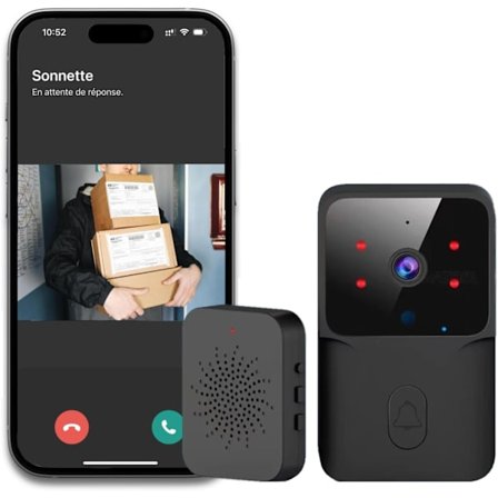 Trådlös dörrklocka med kamera, smart kameradörrklocka med inomhusmottagare, tvåvägsljud, realtidsvarning, mörkerseende videodörrklocka