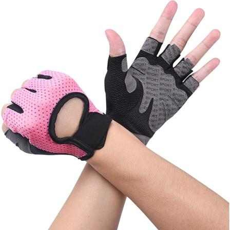 Fitness Handsker Halvfinger Åndbar Gym Sport Anti-Slip L pink