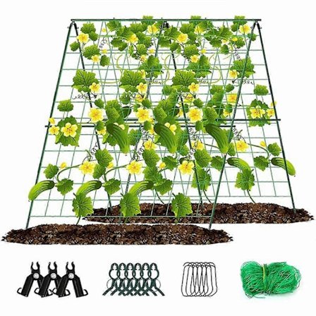 A-formet havespalier med net og clips, foldbart spalierramme plantestativ til klatreplanter agurker blomster melon