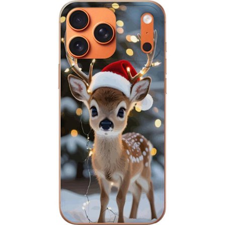 Kompatibel Mobilcover til Apple iPhone 17 Pro Max Sød rensdyr med nissehue og lyskæde jule rensdyr sød vinter festlig kawaii ferie snehygge kunst