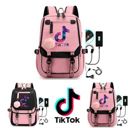 TIK-Tok Backpack waterproof school bag with USB Headphone socket Black