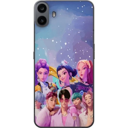 Kompatibelt Mobilskal till Nothing CMF Phone 1 HuntrX Collab motiv med KPop-inspirerade tjejer och killar i färgstark futuristisk stil med glitterdet