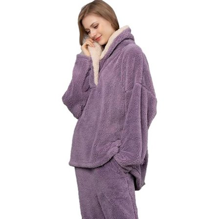 Dam Pyjamas Set av 2 Pyjamas Långa Toppar Byxor Fleece Casual Set Bekväma Varma Korall Fleece Pyjamas Fleece Vinter