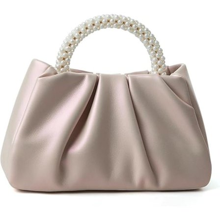 Elegant Perle Aften Clutch for Kvinner Mykt Rynket Skinn Liten Bryllupsfest Ball Crossbody Veske Hvit
