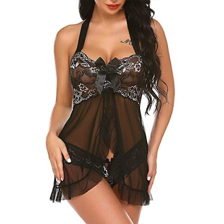 Damunderkläder Halter Sexig Chemise Spets Babydoll Mesh Nattlinne