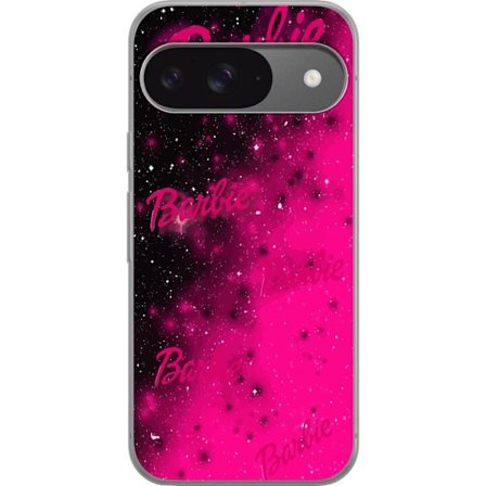 Google Pixel 9 Gjennomsiktig deksel Barbie rosa galakse rosa og svart stjernehimmel med flere Barbie-tekster perfekt for mote popkultur og fargerike m