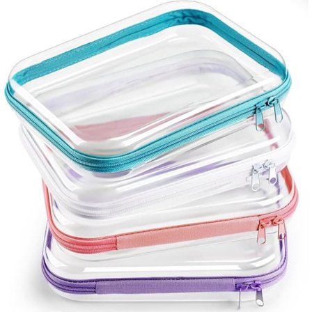 Läpinäkyvät säilytyslaatikot - Kovat, läpinäkyvät meikkipussit vetoketjulla - 4 kpl