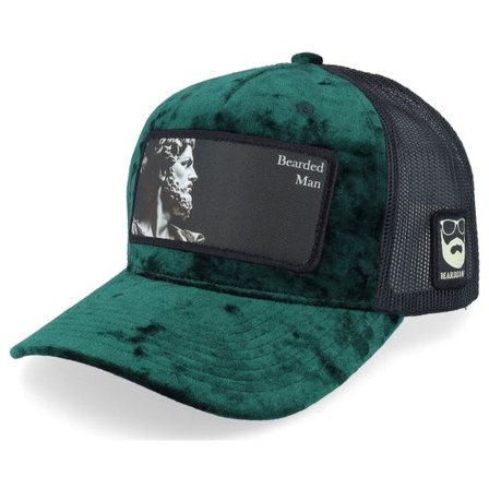 Bearded Man - Grön trucker Keps - Ancient Greek Beard Patch Velvet Green/Black @ Hatstore