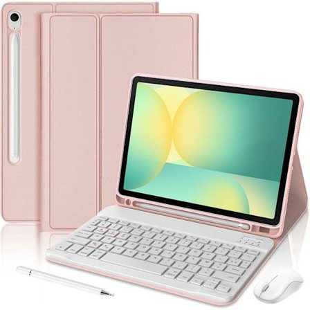 Tangentbordsskal för Samsung Galaxy Tab S10 FE / S9 FE - Rosa PU-läder med mus, stylus och Bluetooth-tangentbord