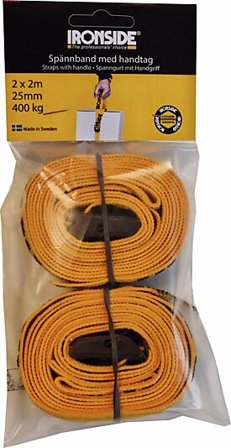 IRONSIDE Spennbånd 400kg 25mm m/håndtak 2m 2pk