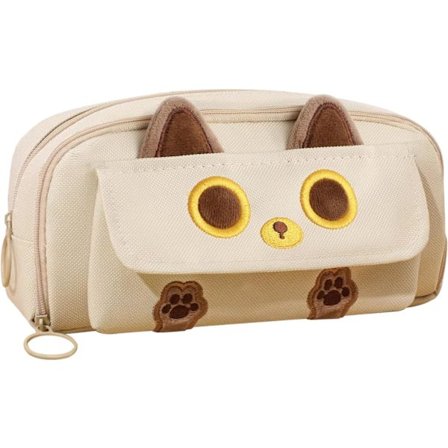 Pencilveske med stor kapasitet, blyantveske med glidelås, 3D-katteblyantveske for jenter og gutter, skolemateriell, skrivesaker, pennorganisator for 