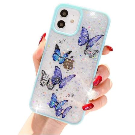 Bling Star Butterfly Skal Till Iphone 13 Pro Max - Turkos