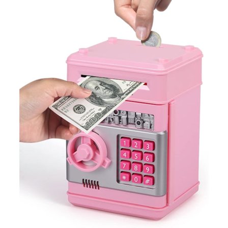 Spargris, Legetøjsgave til 5 6 7 8 9 10 år gamle drenge og piger, Børns Elektronisk Ægte Penge Mønt ATM Maskine Spargris Penge Mønt Bank ATM Bank Børn