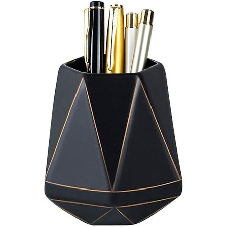 Keramisk Penneholder Stativ Guldlinje Blyantskop Pot Skrivebordsoprydder Organizer Makeup Penselholder