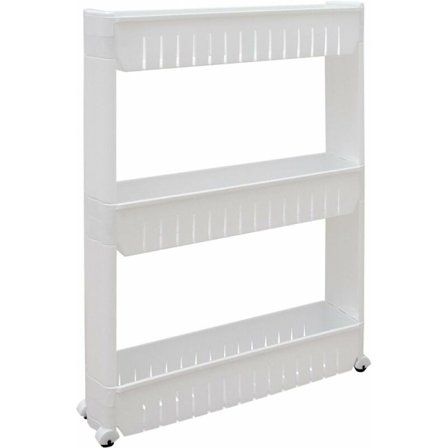 Rullende hylle for kjøkken og bad, 3 etasjer, hvit