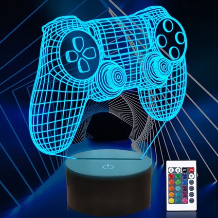 3D Gamepad Illusionslampe, Natlampe med Spilcontroller med R