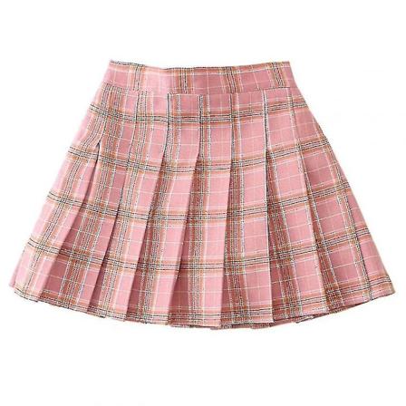Bebetter Piger Højtaljet Plisseret Lynlås Tennis Stil Skater Mini Skørt Pink Ternet Pink Plaid 100cm 1-2 Years