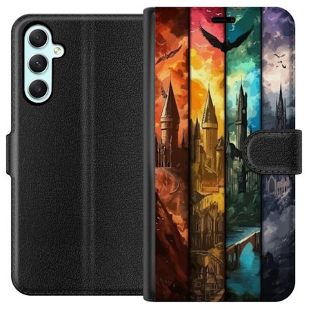 Kompatibelt Lommeboketui til Samsung Samsung Galaxy A34 Fire magiske slott i forskjellige elementfarger, episk fantasikunst med ild vann luft og mørk
