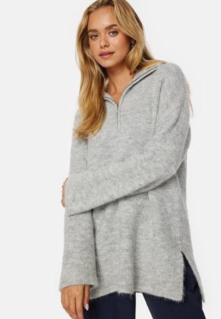 SELECTED Sia Ras Long Knit High Neck Light Grey Melange Klær
