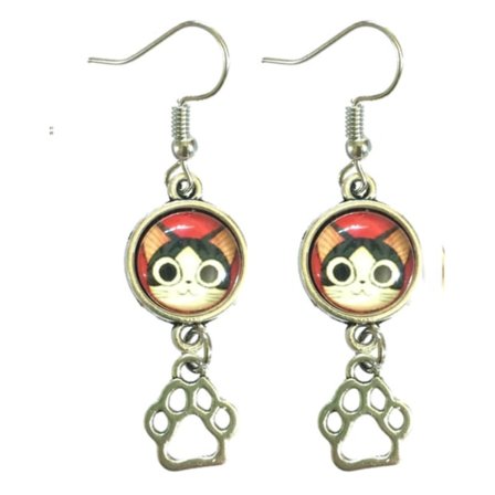 Örhängen Katt Cat Animal Djur Tass Paw Röd/Svart