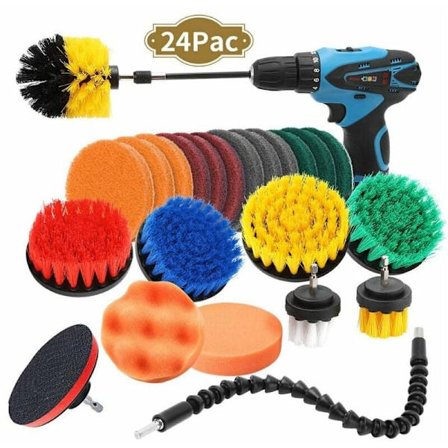24-delad elektrisk borrrengöringssats för badkar, fog, badrumsgolv, kakel, kraftrengöringssats