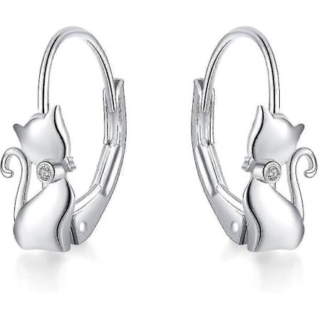 Katte Øreringe 925 Sterling Sølv Kat Hængeøreringe, Kat Smykker Gave_Gave