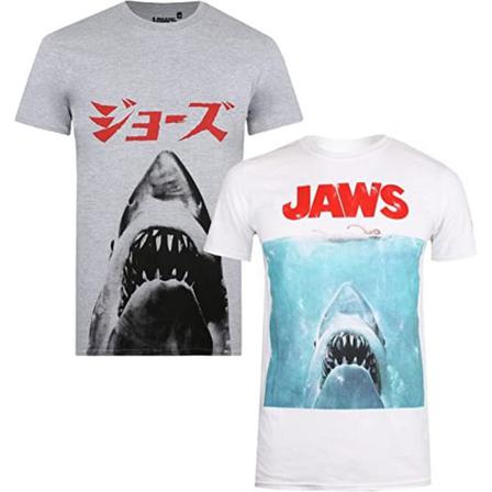 Jaws Affisch T-shirt För Män (förpackning Om 2) M Grå/vit/röd
