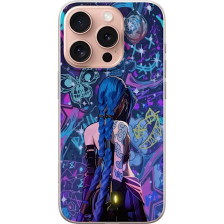 Yhteensopiva Puhelinkuori Apple Apple iPhone 16 Pro Värikäs graffitipiirros, jossa on sinisellä hiuksilla varustettu hahmo kaupunkimaisessa neon-ty