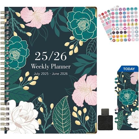 Lærerplanlægger 2025-2026 A5 21x15cm med selvklæbende ringe, månedlige etiketter, klistermærker B11