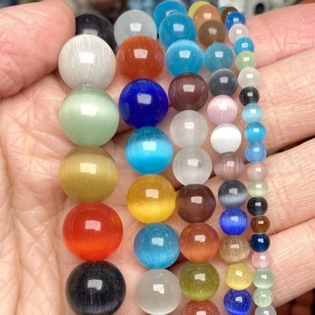 Naturstein Rosa Hvit Månestein Katteøye Perler For Smykkefremstilling Glatte Løse Spacer Perler Opal Diy Sjarm Armbånd Halskjede-FD13-