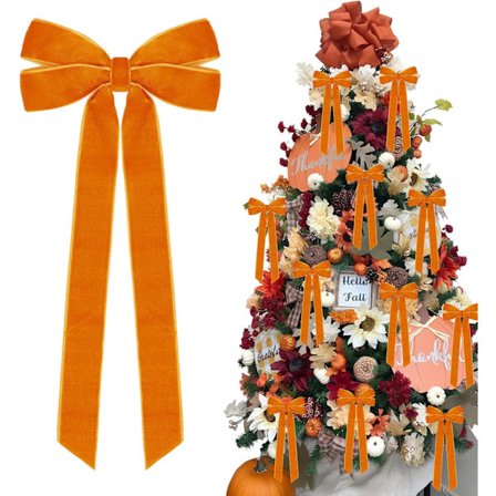 12 sløjfe-træspynt, 13 cm x 25 cm orange julepynt, velegnet til juletræer, Thanksgiving-fester og feriedekorationer.