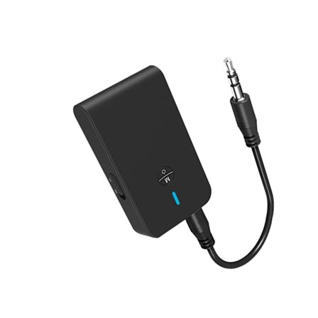 En svart trådlös ljudadapter, Bluetooth 5.0 Sändare och Mottagare, 2-i-1 Trådlös Bluetooth Adapter, 3.5mm Bluetooth Ljudadapter för TV, PC, Hörlurar