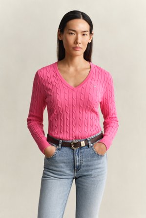 GANT Damen V-Neck Pullover mit Zopfmuster (XXXL) Rosa